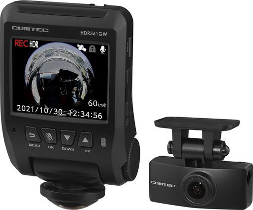 コムテック 車用 ドライブレコーダー 360度全方位+リヤカメラ搭載 HDR361GW 360°全方位録画 MICROSDカードメンテナンスフリー対応 32GBMICROSDカード付属 日本製 3年保証 常時/衝撃録画 GPS 駐車監視