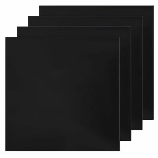 BENECREAT4枚シリコンゴムシート25x25cm2mm厚さ粘着性なしシリコンシート保護フィルム付き正方形耐熱ゴムマットキズ防止滑り止めDIYガスケット材電子レンジ保護ブラック