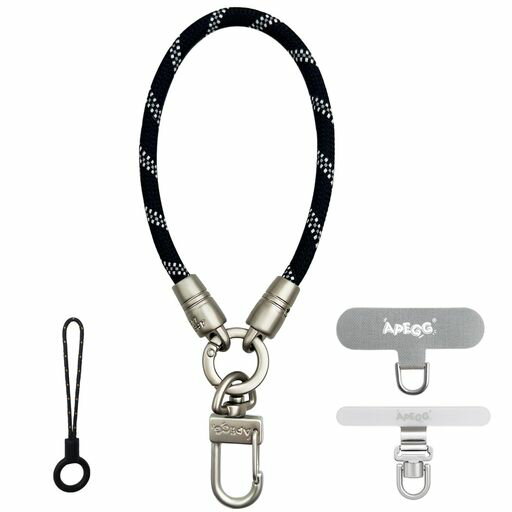 [APEGG]ハンドストラップ携帯ストラップ手首取り外しスマホストラップ丸紐6.5mmカメラストラップ落下防止紛失防止リングストラップX1ストラップホルダーX2付属全機種対応(BlackWhite)