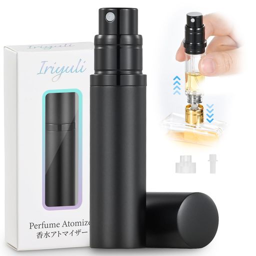 IRIYULIアトマイザー香水5ml漏れない2重構造底部充填簡単入れ替え小分け容器持ち運びに便利詰め替えボトルおしゃれ男女兼用噴霧器(ブラック)
