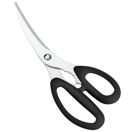 本体サイズ: 17.2x7.8x2.5cm 刃部:ステンレス刃物鋼、ハンドル: ABS樹脂 生産国:日本 調理ハサミ、カーブ刃、ギザ刃加工、セパレート式 新潟県燕三条で作りました。