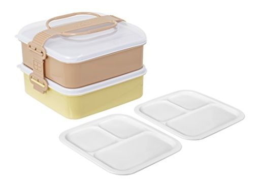 樂天商城 - サンコープラスチック弁当箱ピクニックケースリオパック2段取り皿2枚付きアースベージュ約幅20.2x奥行19x高さ13.8cm