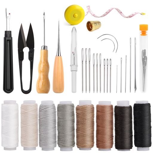 RMTIMEレザークラフト糸縫い針千枚通しクラフト革DIY手作り縫い糸用針指守り輪レザーツール皮革工具手..