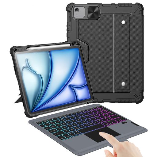 対応機種:本製品は、iPadAir11インチ(M22024)、iPadPro11インチ(2022/2021/2020/2018)、iPadAir第5世代(2022)、第4世代(2020)に対応。対応モデル:A2759A2435A2761A2316A2324A2325A2072A2377A2459A2301A2460A2068A2228A2230A2231A1980A2013A1934A1979。iPadair/iPadpro11インチケースキーボードをお探しの方に最適です。 全面保護:TPUソフトエッジ+PCハードケースの二重構造で、四隅に衝撃吸収設計を採用し、落下や衝突からiPadをしっかり守ります。スライド式のレンズカバーで、カメラの傷やほこりを防ぎながらプライバシー保護にも貢献。iPadケースとして耐久性と安心感を両立です。 7色バックライト:7色のバックライトと3段階の明るさ調整が可能なキーボード搭載。