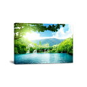 山の絵玄関絵画森林アートパネル太陽の絵滝絵画山風景画ポスター太陽壁掛け玄関に飾る絵風水開運装飾画に飾るモダンアート壁掛け部屋飾り木枠付きの完成品(40x60cm...