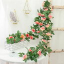 OKUSU-JPバラガーランド2本入薔薇ローズ枯れない花32輪花造花の藤植物壁掛け造花シルクフラワー手作り花輪花園装飾インテリア結婚式パーティー飾り440cmピ...