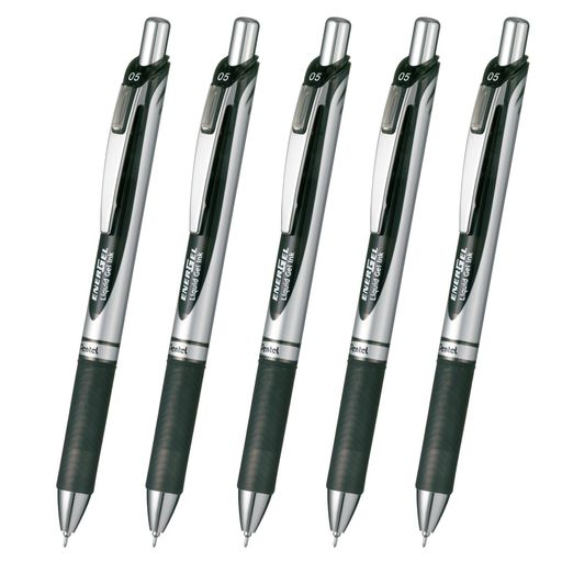 ぺんてる ボールペン ゲルインキ エナージェル ノック式 0.5mm シルバー軸 XBLN75ZA 黒 5本