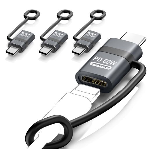 【4枚セット 】MoKo ライトニングからTypeC 変換用 アダプター 60W PD高速充電/480Mbpsデータ転送 紛失防止シリコンストラップ付き 軽量小型 iOS TypeC変換アダプター