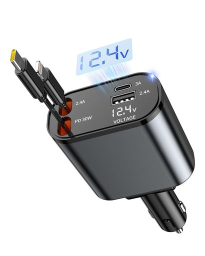 JOYYTECH シガーソケット【巻き取り式】車 充電器 急速充電 車載充電器 4台同時充電 カーチャージャー PD3.0 USB Type-C 30W QC3.0ポート4 ポート高速車の充電器 LED付 オート電圧測定 スマート識別