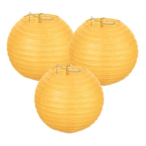 PATIKIL提灯紙ちょうちん15cm/6”3個入丸型紙ランタン飾り付け装飾ランプお祭りイベントお盆飾り結婚式誕生日ホームデコレーションダークイエロー