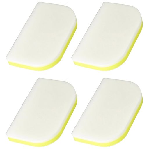 洗剤を使用せず、水だけで汚れを落とすことができます。 軽くこするだけで汚れが簡単に落とせます。 消しゴムでこするように簡単に汚れが落ちますが、その際カスが出て摩耗します。 白いクリーナー部分がすり減りなくなったら、交換してください、面ファスナーで簡単に着脱できます。 湯垢や石鹸カスに効果的です。