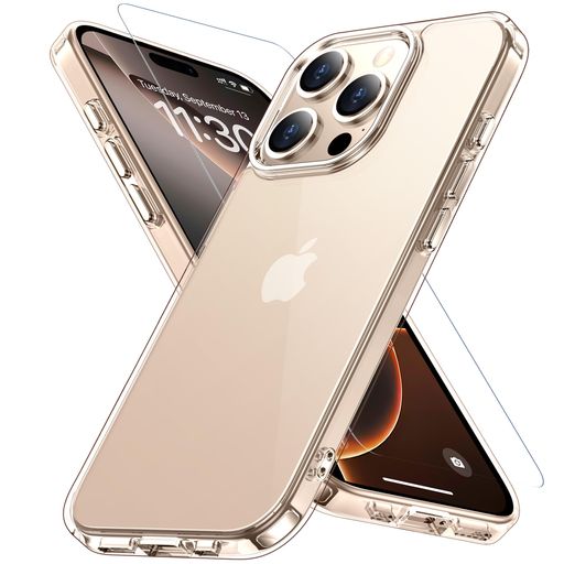 iPhone16Pro用ケースクリアガラス保護付き黄変防止アイフォン16プロ用耐衝撃アイフォン16ぷろ専用指紋防止落下防止あいふぉん16pro用耐久性ストラップホール付き薄型軽量ソフトワイヤレス…