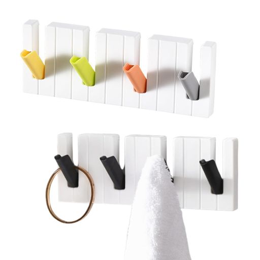 Getraysピアノキー壁掛けフック2個セット、折り畳み5連フック壁取り付け式コートラックウォールハンガー収納家具物干しハンガー帽子掛け・洋服掛け・コート掛け玄...