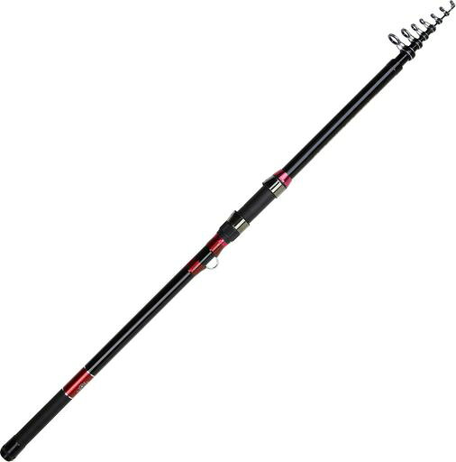標準全長:420cm 仕舞寸法:101cm 継数:5本 標準自重:505g 先径:2.8mm 元径:26mm 錘負荷:20~40号 適合ハリス:8~12号 カーボン含有率:75%