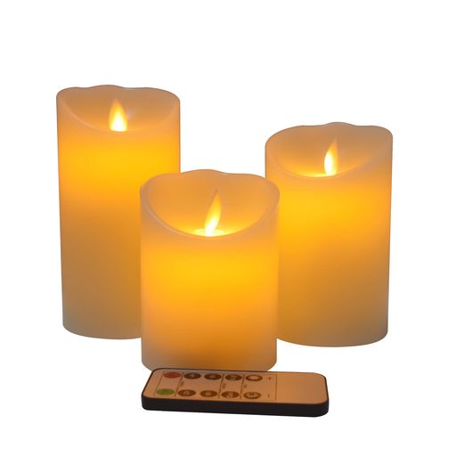 FLAMELESS CANDLES BATTERY OPERATED LED CANDLES 3 FLASHING FLAMES 10 BUTTON REMOTE CONTROL 2 4 6 8 HOUR TIMER