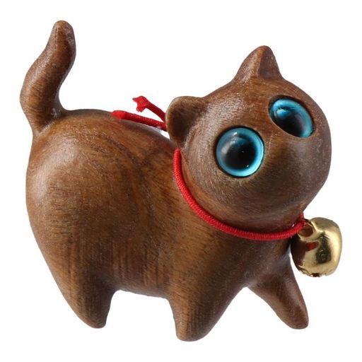 樂天商城 - 緑白檀の子猫の装飾品木製猫のおもちゃ、幸運の猫の彫刻、手作りの木彫りの猫、精巧な子猫の木の像