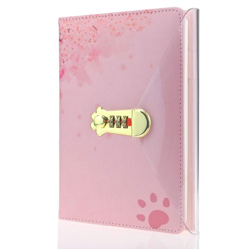 Mazeranネコの爪型鍵付きノート、PUレザーダイヤルパスワードノート旅行日記帳、A5ロック横罫可愛い手帐秘密ロック整理文房具学用品メモ帳帳簿、女の子、女性、娘のプレゼント