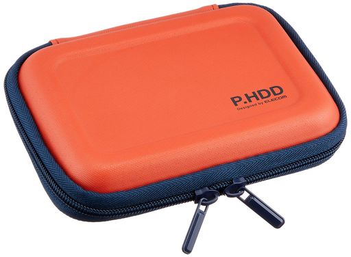 ELECOMポータブルHDDケースセミハードSサイズHDD落下防止ネット付オレンジHDC-SH001DR