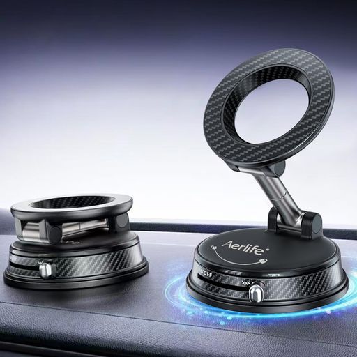 Aerlife スマホホルダー 車 マグネット 折りたたみ式 スマホスタンド MagSafe 360°回転 安定性 車載ホルダー 多角度自由調整 真空吸盤 携帯電話スタンド 高級合金素材 超強磁力…