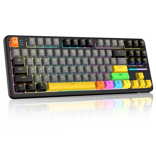 ATTACKSHARKX87ゲーミングキーボードトライーモードメカニカルキーボードカラーブロックのキーキャップホットスワップサイド刻印キーキャップガスケット構造5層吸音フォームデザインリニ…
