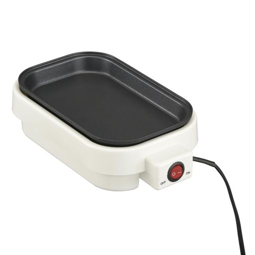 【 特 長 】 ◆ スイッチを押すだけで簡単に調理できます ◆ フッ素樹脂プレートでお手入れ簡単 ◆ 軽量コンパクトで使いやすい 【 仕 様 】 ◆ 定格電圧:100V 50/60Hz ◆ 定格消費電力:500W ◆ 本体寸法:(約)幅240x高さ73x奥行140mm ◆ 質量:約520g ◆ コード長:約1.1m