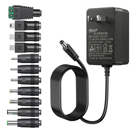 12v 2A 電源アダプター PSE認証 AC100-240V DC12V 2000mA1500mA 1000mA 800mA 500mA 200mA 100mA 対応可能24W 1.5mケーブル 11種DCコネクタ(5.5*2.1mm他)防犯カメラ