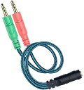 3.5MM ジャックケーブル ヘッドセットアダプターキット オーディオ分配ケーブル(4極メス- 3極オス×2) 3.5MM マイク付きイヤホンをPCで使用するた...