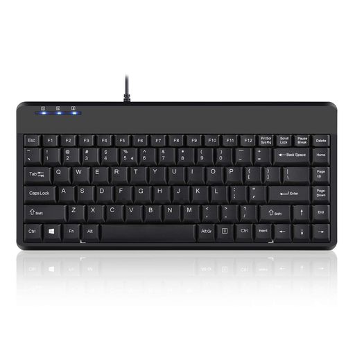 コンパクトなブラックのミニキーボード:サイズは31.4 x 14.6 x 2.0 cm、重量は0.41 kg。コンパクトなレイアウトで、快適な日常タイピングと正確な機能性を提供します。家庭、オフィス、プロ用途、産業用途、キオスク、ラック、またはKPMセットアップに適しています。 デュアル内蔵USBハブ:上面に統合されたUSB2.0ポート2基が、マウス、テンキー、USBフラッシュドライブ、またはその他のアクセサリーの便利な接続性を提供し、追加のハブなしでワークステーションを拡張します。 人間工学に基づくカーブ形状キーキャップ:上面と背面エッジがよりフラットな特別にカーブしたキーキャップが指先の輪郭に合い、快適性とコントロール性を向上させます。 静音&amp;耐久性のあるロープロファイルキー:大きめのロープロファイルキーが、反応が良く、より静かで正確なタイピングを提供します。高品質ABSのキー印字は色あせに強く、メンブレンスイッチは最大1,000万回のキーストロークに対応し、長期的な耐久性を実現します。