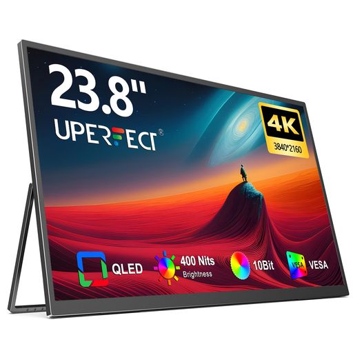 UPERFECT 23.8インチ 4K モバイルモニター QLED 3840*2160 持ち運び VESA対応 125%sRGB ポータブルディスプレイ 大画面非光沢 広色域 大型サブモニタ 自立型スタンド ゲーミングモニター IPS液晶パネル…