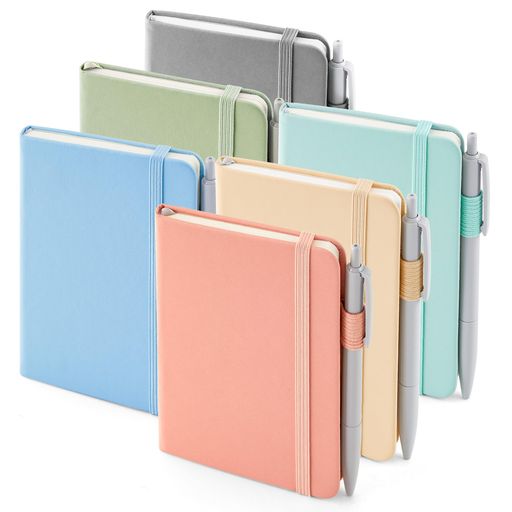 FEELA ノートブック A6 スモーキーカラー 6冊セット B罫 6MM 横罫 合皮 ポケットサイズ ミニ メモ帳 黒ペン付き 学校 ビジネス