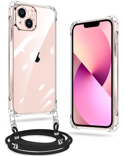 xiusiteliiPhone13ケースクリアネックショルダーストラップ付きスマホケース耐衝撃薄型軽量TPUシリコンカバー紐付き斜めがけ織りストラップ付き肩掛け縦/横2WAY調節可能なショルダークロス…