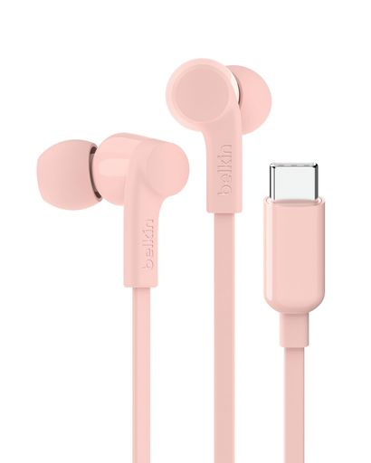 Belkin SoundForm 有線イヤホン USB-Cコネクタ付き マイク付きインイヤーイヤホン - iPhone16、iPad Mini、Galaxy S24、Androidなど用ヘッドフォン USB-Cコネクタ付き (ヘッドフォン) - ピンク