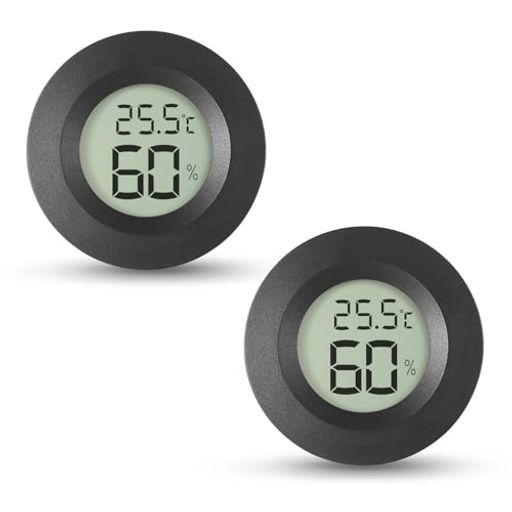 湿度範囲:20%RH~99%RH、精度:プラスマイナス5%RH。温度範囲:-10°C~60°C、精度:プラスマイナス1°C。機敏な反応、毎10秒1回結果を更新します。 コンパクトでポータブル、取り付け簡単:壁に粘着使用可能、或いは穴を開けて、ボックス、バケツ、ガラス瓶などの中に嵌入可能。(注:この製品にはマグネットや吊り下げ穴はありません。) 湿度計の給電はLR44電池1本(中に装着中)で行います。電池1本で2~4ヶ月使用できます。電源スイッチでオフ可能です。 用途が広い:除湿器、加湿器、家庭、オフィス、穴蔵、車、実験室、ガラス容器、温室、爬虫類、保湿ケース、両生動物など適用。 パッケージ内容:湿度計 x 2、LR44電池 x 2(予備用)、両面テープ x 4。