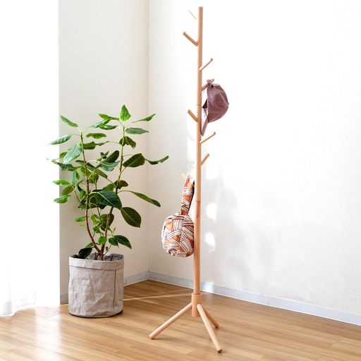 ドウシシャハンガーラック天然木製ポールハンガー日頃使うものを掛けておくのに便利シンプル省スペース洋服掛け子供部屋玄関収納コートハンガー帽子カバン掛けバッグスリム...