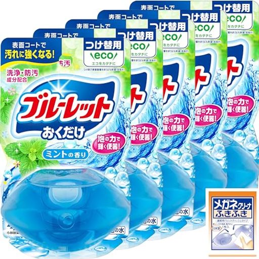 【まとめ買い】液体ブルーレットおくだけトイレタンク芳香洗浄剤ミントの香り詰め替え用70mlx5個メガネクリーナおまけ付小林製薬洗剤洗浄剤掃除芳香剤