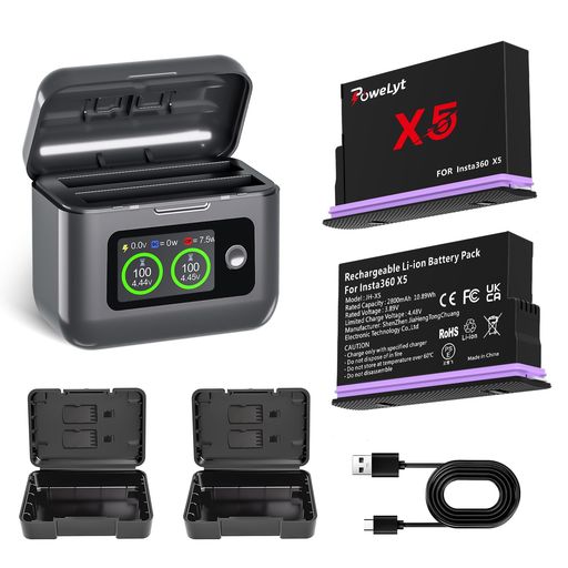 PoweLyt For Insta360 X5 バッテリー 2個 2800mAh 防水360 X5バッテリー(付属の保...