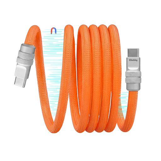 chubbycable USB C ケーブル 磁力吸着絡まり防止 タイプc_ケーブル マグネット 240W急速充電 形状記憶 二重ナイロン編み素材 Type-c ケ_ーブル iPhone17/16/15等対応 (2M-オレンジ)