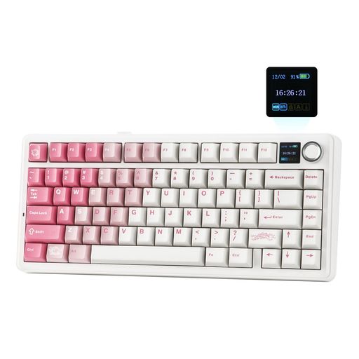 EPOMAKERXAulaF75MAXワイヤレスメカニカルキーボードTFTスクリーンとノブ付き75%US配列のガスケットキーボードPC/Mac/Linux用ホットスワップ対応ゲーミングキーボード(WhitePink)