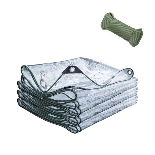 Firsttry防水シート透明PVC雨よけシート0.5x2m防風防水屋外の雨よけ防塵防寒420g/m2ビニールカーテン温室カバー豪雨水害対策農業/避難所/住宅用ターポリンロープ付き0.35mm