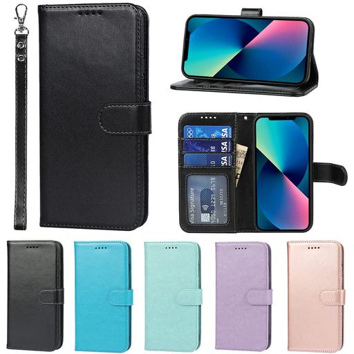 Eastwaveアイフォン13ケースforiPhone13手帳型foriPhone13財布型カバーケースストラップ付きPUレザーカード収納横置きスタンド機能明るい色内蔵マグネット—ブラック