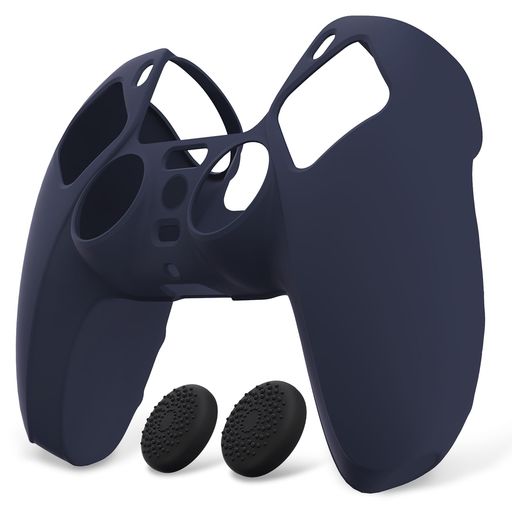 PlayVital ps5コントローラーに対応用カバー、滑り止めコントローラーシリコンスキンケース、ps5対応用ソフトラバー保護ケース、親指スティックキャップ付き【ピュアシリーズ-濃い藍色】