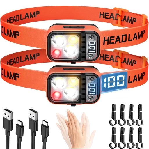 DARKBEAM ヘッドライト 充電式 LED ヘッドランプ 高輝度 白光・暖光 デジタル電源表示 モーションセンサー USB-C IPX4防水 2個