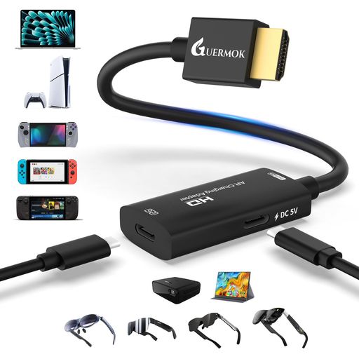 GuermokARメガネHDMI-USB-Cディスプレイアダプター5フィート4K@60Hz再生 充電XRコンバーターDC5V付きXREALOne/Air2Pro/RayNeo/RokidSteamSwitch2/1