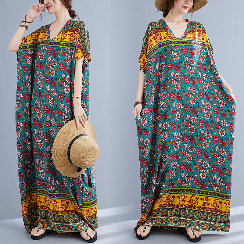 マキシ丈ワンピース マキシワンピース リゾート エレガント 通勤 ロングドレス ロングドレス フレア Vネック リラックス リゾート ボヘミアン パーティードレ...