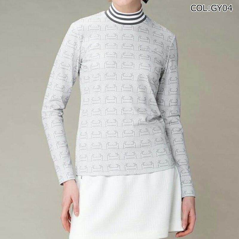 ランバン LANVIN VG4FLS40L レディース モックネックシャツ 長袖 モノグラム柄 保温 UVカット ゴルフウェア スポーツウェア 秋冬