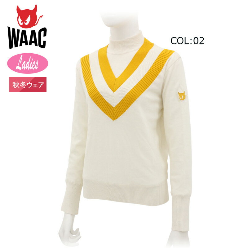 WAAC ワック 072334761 レディース セーター Vネック切替 タートルネック カシミヤ混 防風 ゴルフウェ..
