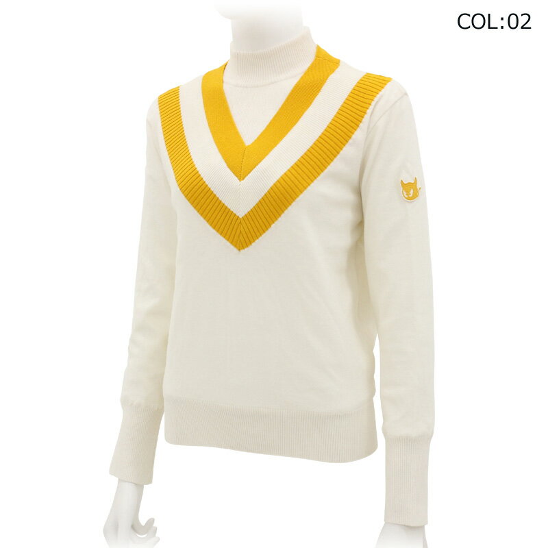 WAAC ワック 072334761 レディース セーター Vネック切替 タートルネック カシミヤ混 防風 ゴルフウェア スポーツウェア 秋冬 2