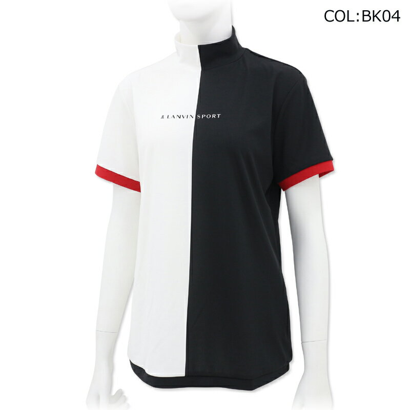【ネコポス配送可能】 ランバン LANVIN VG5SHS31L レディース カラーブロックモックネックシャツ 半袖 UVカット 吸汗 遮熱 ゴルフウェア スポーツウェア 春夏