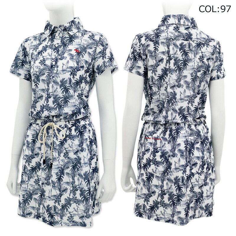 ヒールクリーク Heal Creek 002-61640 レディース ワンピース 半袖 リゾート柄 ストレッチ ゴルフウェア スポーツウェア 春夏