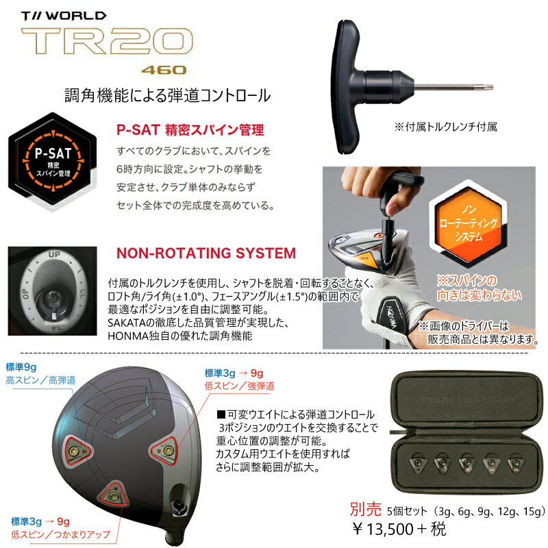 本間ゴルフ(ホンマ/HONMA)ツアーワールドTR20-460ドライバーヴィザードFD,FPカーボンシャフト